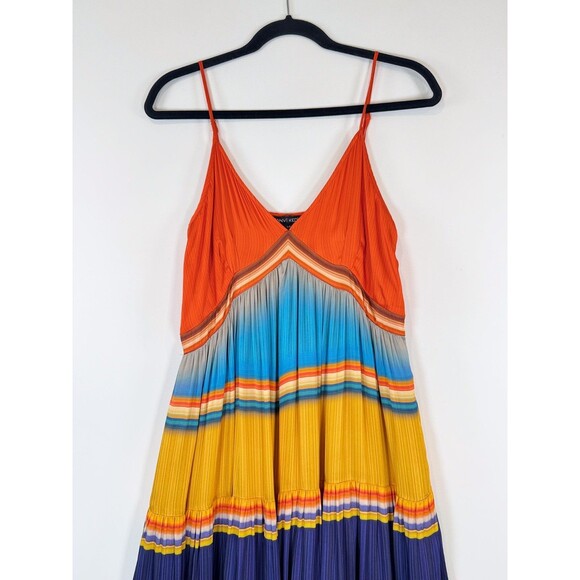 Anthropologie Tanvi Kedia Dress Orange V Neck Midi Striped Tiered Flowy Small - Picture 7 of 12